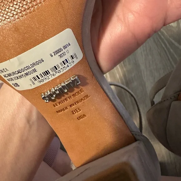 Schutz Women’s Sz 8‎ Enida Neutral Suede Ankle Strap Open Toe Chunky Block Heels - Picture 10 of 14